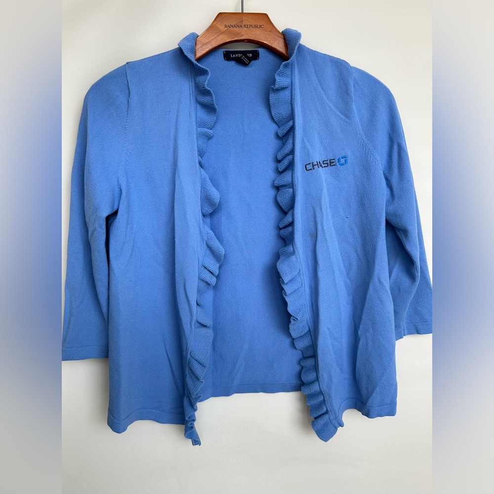 Land's End Chase Bank Legacy 3/4 Sleeve Ruffled Cardigan